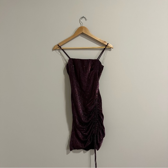 3/$20⚡️ Too Glam Purple Glitter Mini Dress Rouched Side Homecoming Dance - Picture 5 of 14